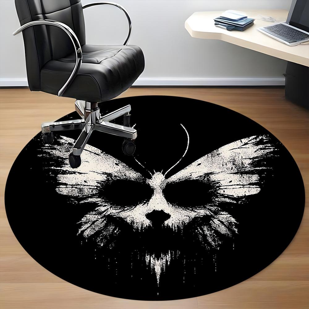 1pc Butterfly Skull Office Round Area Rug, Indoor Mat Suitable ForOffice, Under Office Chairs Bedroom Living Room Home Decor, Room Deco Q023
