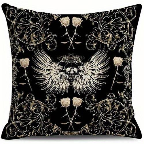 Home Decor Gothic Patterns: Raven, Skulls & Blood Splashes Pattern Cushion Cover Suitable for Sofa Bedroom Car Pillow Cover