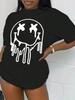 Melting Smiling Face Funny Graphic Print Tshirt Female Cotton Oversized T Shirt Casual Clothes