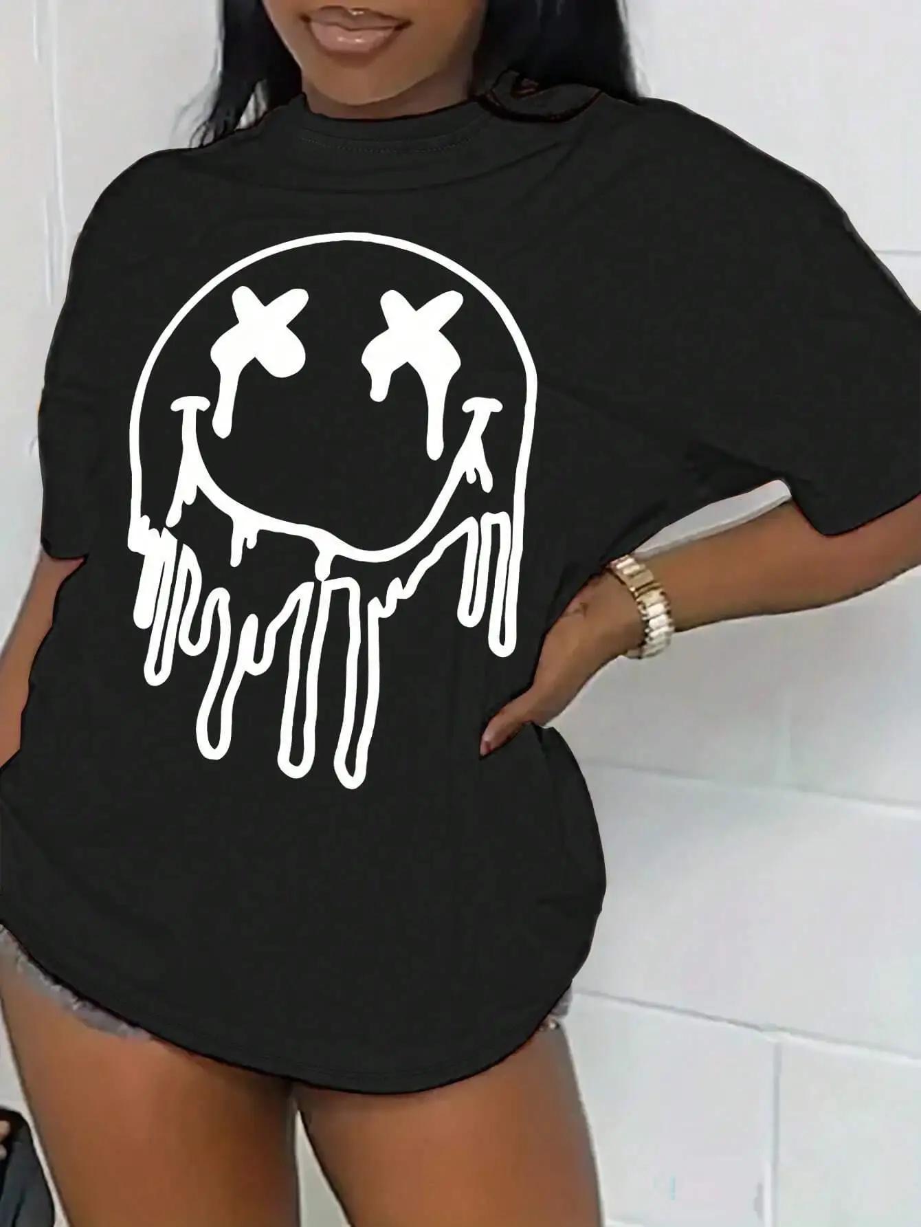 

Melting Smiling Face Funny Graphic Print Tshirt FeUnisex Cotton Oversized T Shirt Fashion Casual Clothes Soft Street Tshirt S