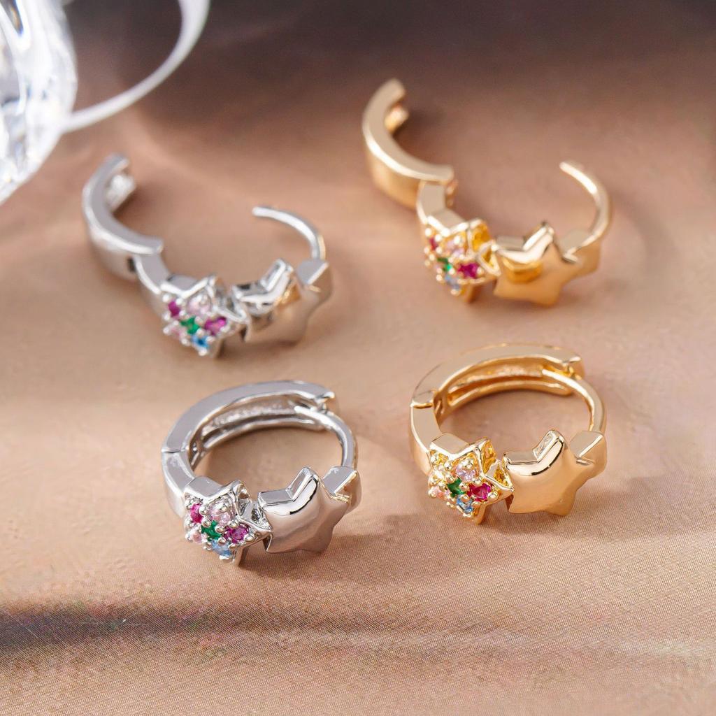 Cute Female Colorful Star Zircon Stone Hoop Earrings 2024 Trend Gold Color Summer Jewelry For Women