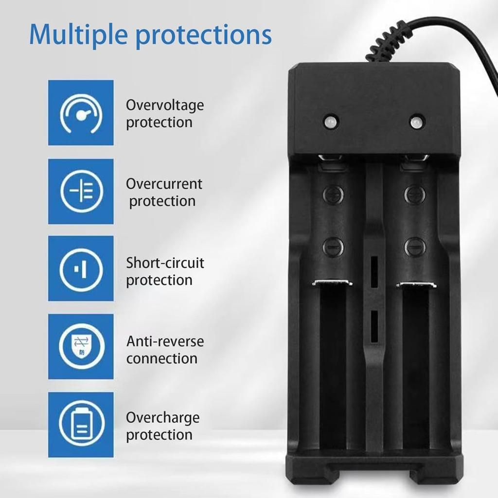 Battery Chargers, 18650,26650,21700,14500,16340 Prevent Overcharging Safety Guarantee Battery Chargers with Double Slot for