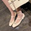 Fashion Elegant String Bead Rhinestone Flat Mary Jane Shoes Women Fashion Square Toe T Strap Brand Designer Shoe Sweet Lolita Dress Shoe