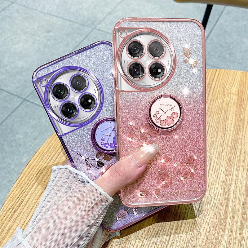 OnePlus Turbo6 ACE6 Phone Case: Electroplated Transparent Cover with Rhinestones and Floral Design