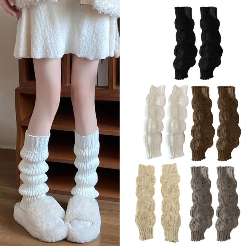 Japanese Student Leg Warmer Footless Socks for Women Girls Scrunch Lantern Boot Covers Solid Color Loose Leg Sleeves