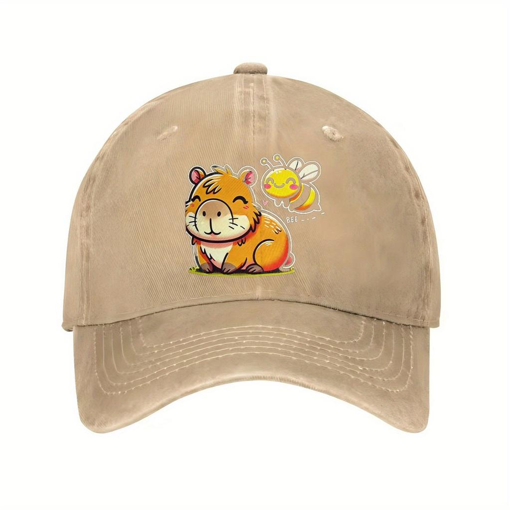 Cute Capybara and Bee Print Baseball Cap Casual Cotton Adjustable Hat for Unisex Adult Gift