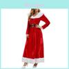 Christmas Party Vintage Velvet Long Dress Set With Hat And Belt For Women