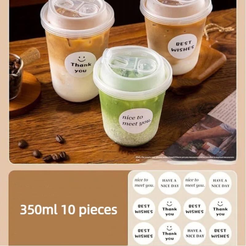 10Pcs U-Shaped Disposable Cups Transparent Coffee Cups With Lids For  Drink Milk Tea Takeaway Beverage Cups