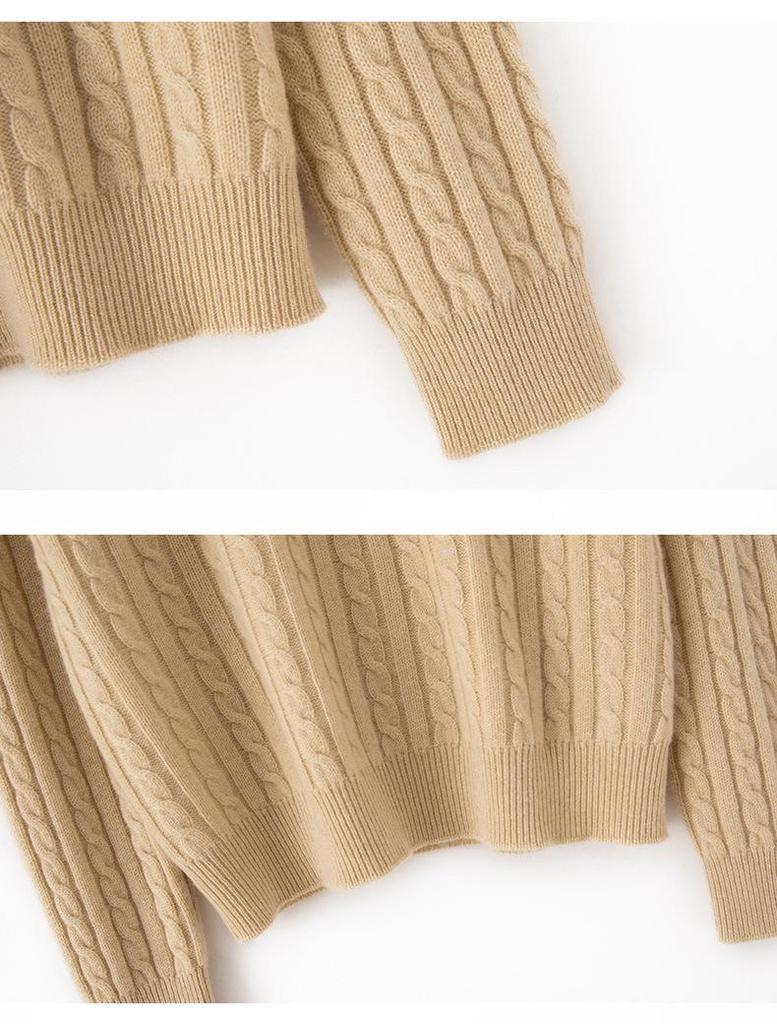 Women's Cashmere Cable Knit Sweater – Round Neck Pullover for Autumn/Winter, Simple and Versatile.