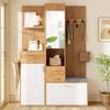 Compact Shoe Cabinet with Wardrobe, Mirror and Bench, LED Lighting with App Control, Hallway Wardrobe with Drawers and Flip-Down Shoe Compartment