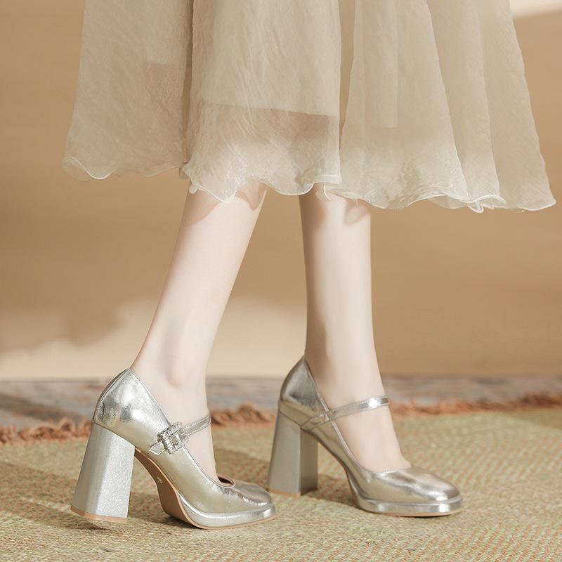 Fashion Women's Shoes Silver Slip On Chunky Sandals Square Toe Gold  Heels Branded Pumps Shallow Mouth Mary Jane Basketball Platform Swe