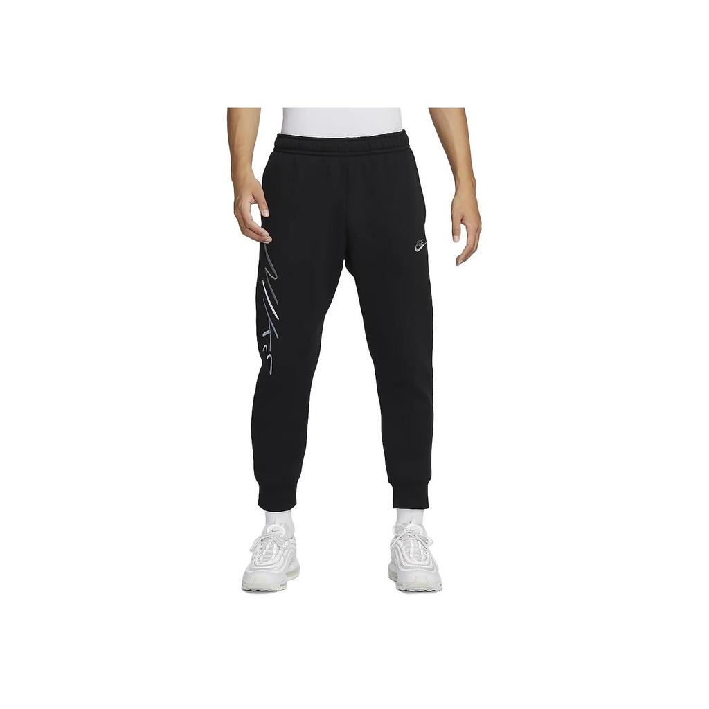Nike Club Fleece Printed Drawstring Casual Joggers With Fleece Lining Men Bottoms Black FB7479-010