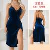 Sexy deep v pajamas women's long suspender nightgown velvet lace seduction backless