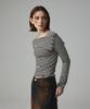KITTY POTTERY Striped Off-Shoulder Long Sleeve T-Shirt Ivory