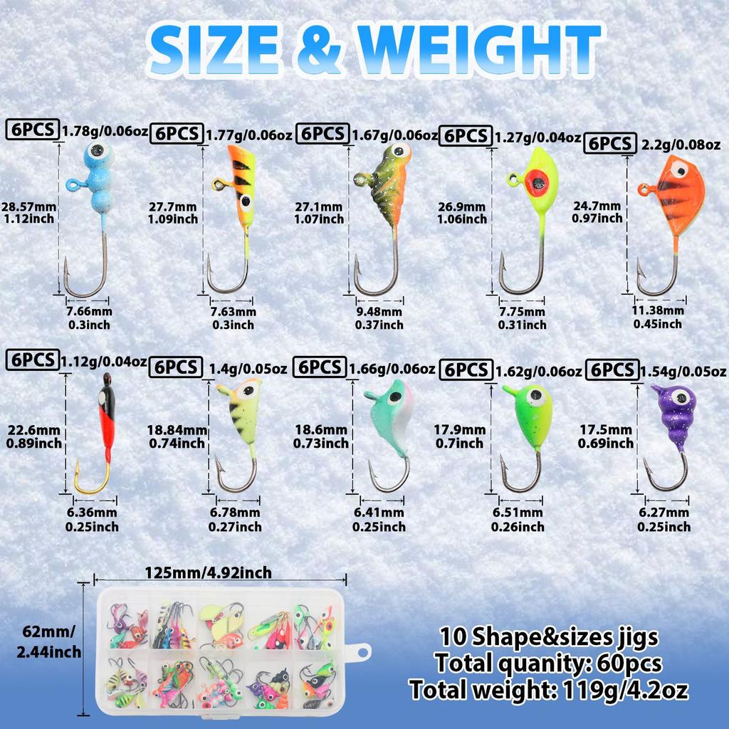 Multi Color Barbed Jig Hooks Ice Fishing Bass & Carp River Lead Head Hook Set Winter Fishing Mini Micro Lure Bait Box