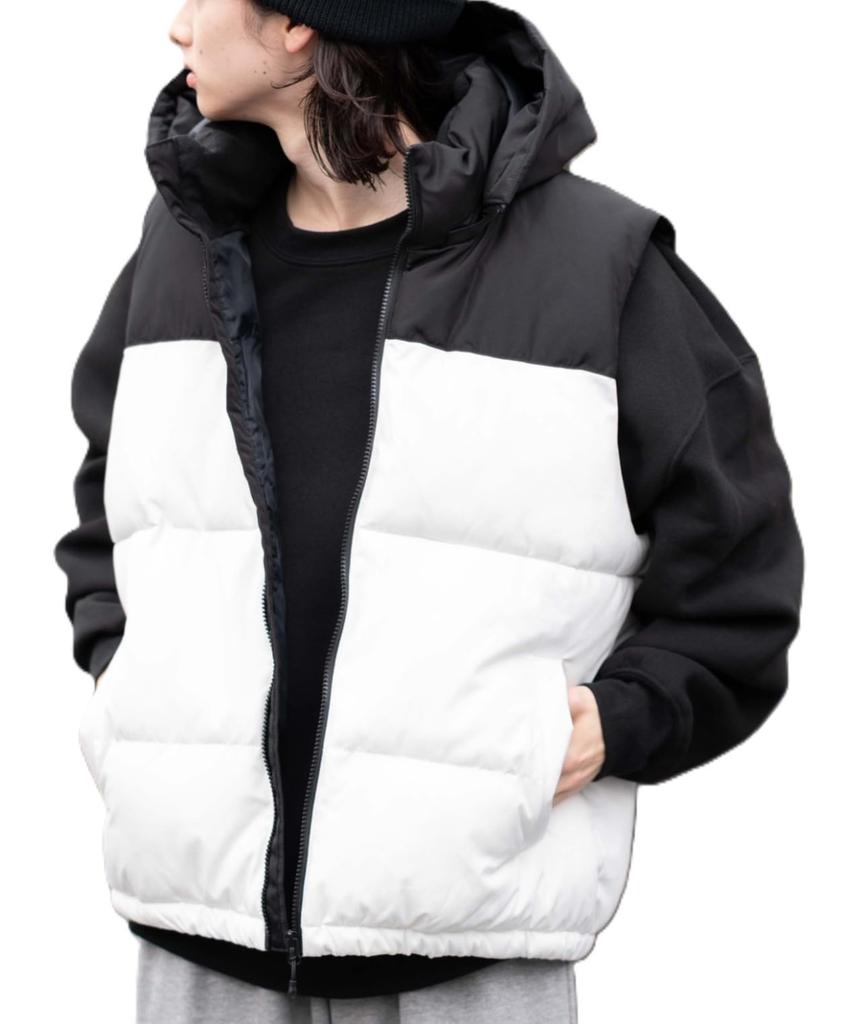 WEGO Puffer Cold Weather Clothing with Size White Men's 2-Way Vest, Outerwear, Hood, Streetwear, Outdoor, Gift, Fall/Winter Clothing, M,