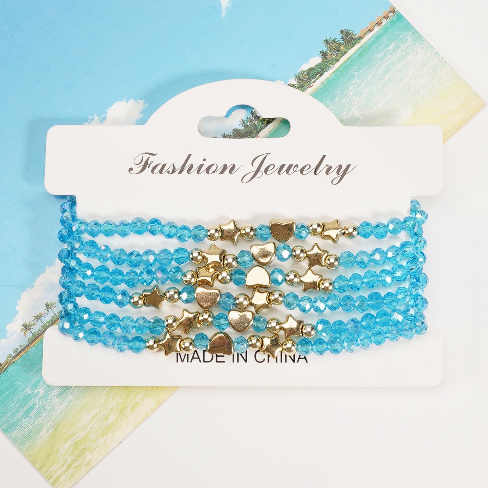 Богемный набор браслетов с искусственными кристаллами - 6 ручных изделий озеро синий