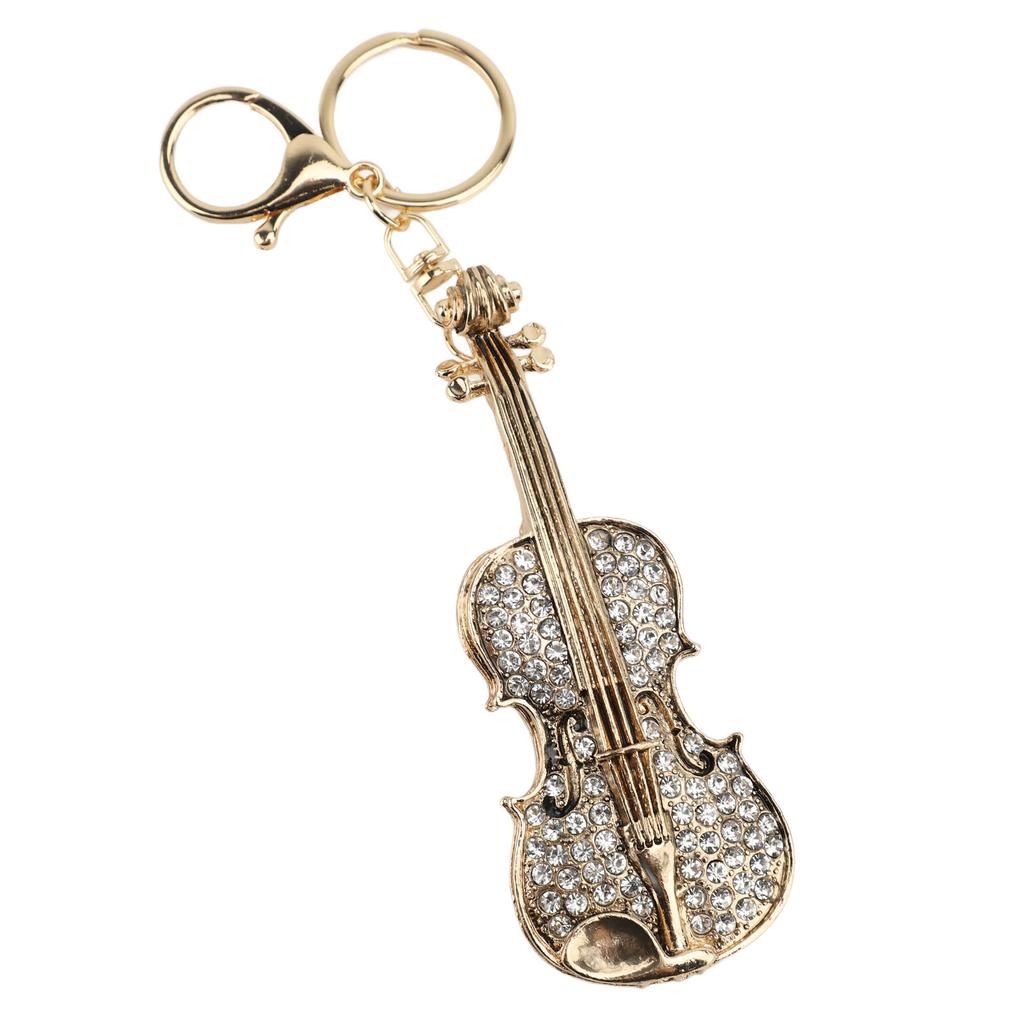 Violin Keychain Rhinestone Musical Instrument Pendant Violin Key Ring Unisex Jewelry Birthday Gift White