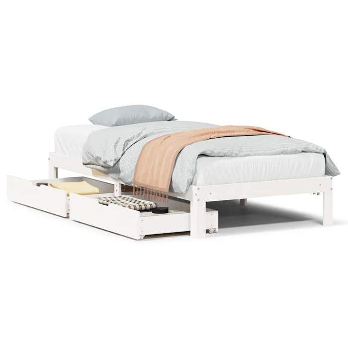 VidaXL Bed Frame with Drawers White 100x200 Cm Solid Pine Wood, Slatted Base, Double Bed Frame, Wooden Bed Frame 3301945