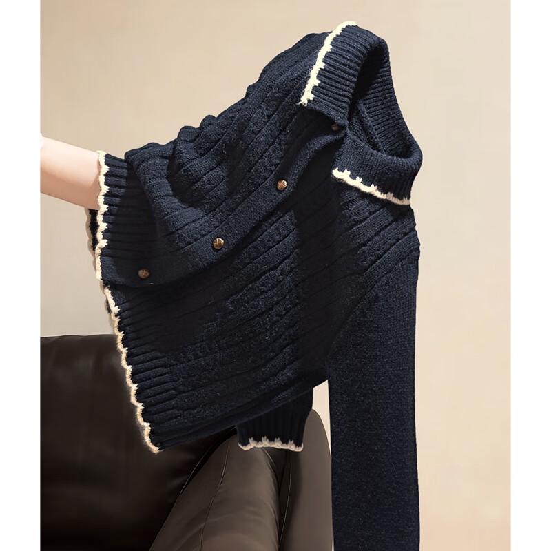 Damen Colorblock Umlegekragen Lockerer Pullover