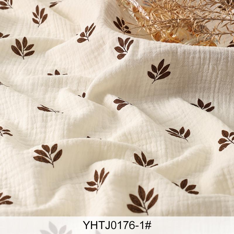 Soft Double-layer Crepe Fabric Small Leaf Print for Children's Clothing Dresses Home Wear Blankets Handmade DIY Sewing Fabrics