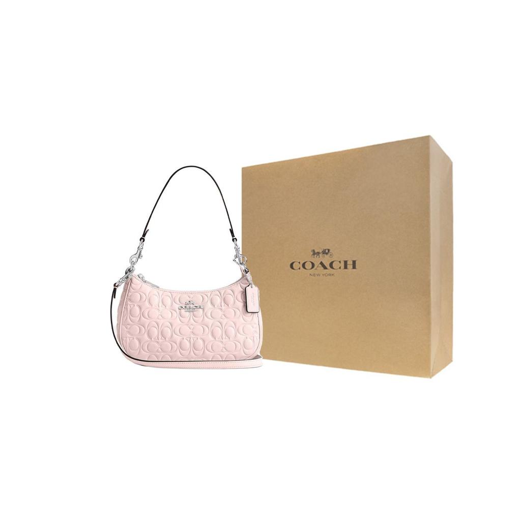 Coach Teri 24 Removable Shoulder Strap Leather Shoulder Bag Medium Pink Women Shoulder Bag CY774-SVB5