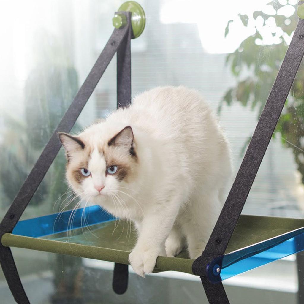 Katzenbett Fenster Abnehmbar Waschbar Katzenfensterliege Schaukel Hängematte mit Starken Saugknöpfen für Haustiere Blau