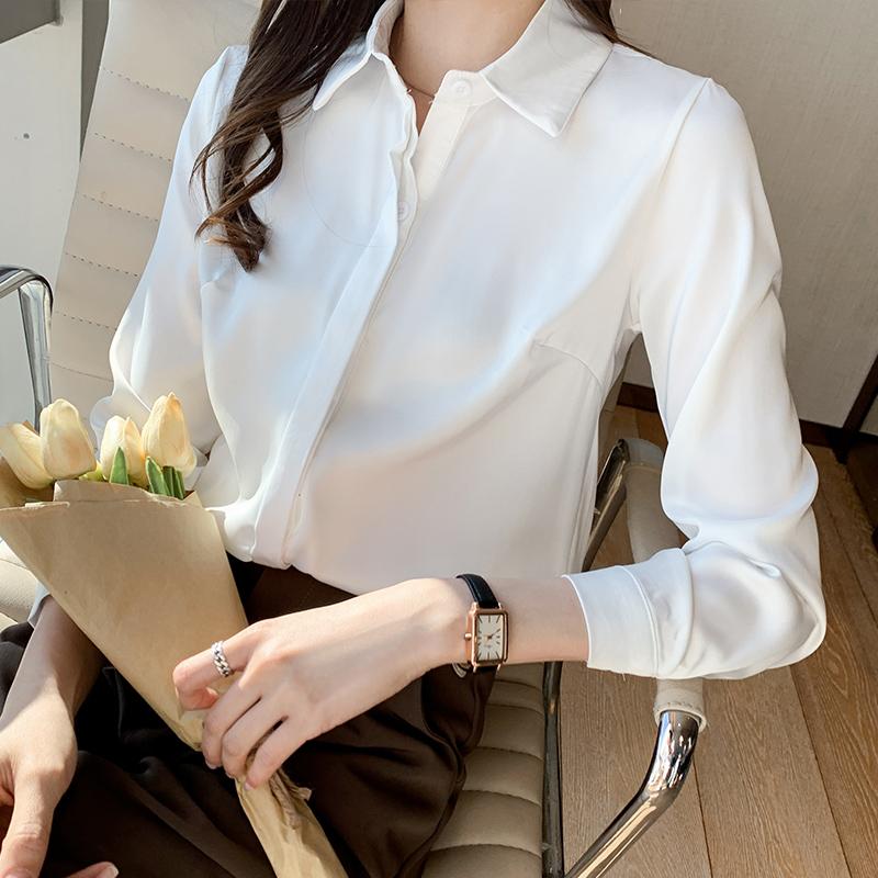 Fashion Blouses Shirts Long Sleeve Turn Down Collar Office Lady White Black Chiffon Blouse Shirt Women Tops J749
