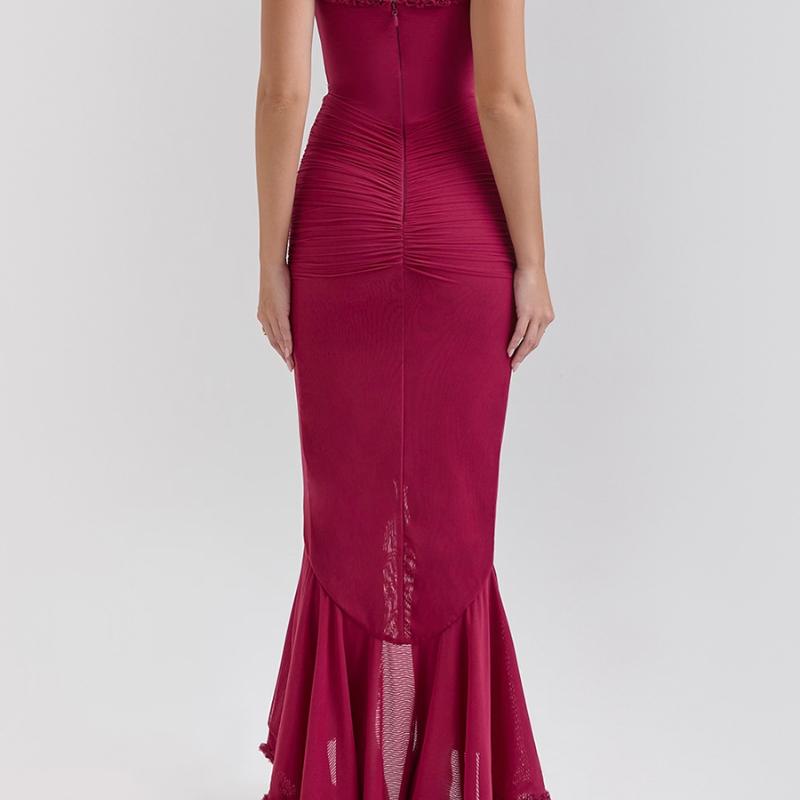 Evropské a americké sexy síťované šaty s podvazky, plisované, s nepravidelným designem pro ženy