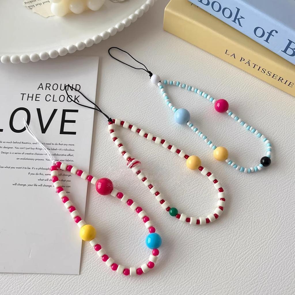 Trendy INS Cute Phone Wrist Strap Beaded Lanyard for Phone Camera Keys Bag Anti Loss Chain Bracelet Fashion Accessory