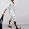 Anmurye Summer Tracksuit Short Sleeve and Casual Oversized Adjustable Solid White L Men's Set, T-Shirt Shorts, V-Neck, Fit, Comfortable, Waist, Color,