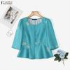 ZANZEA Women Casual Round Neck 3/4 Sleeve Elegant Floral Blouse