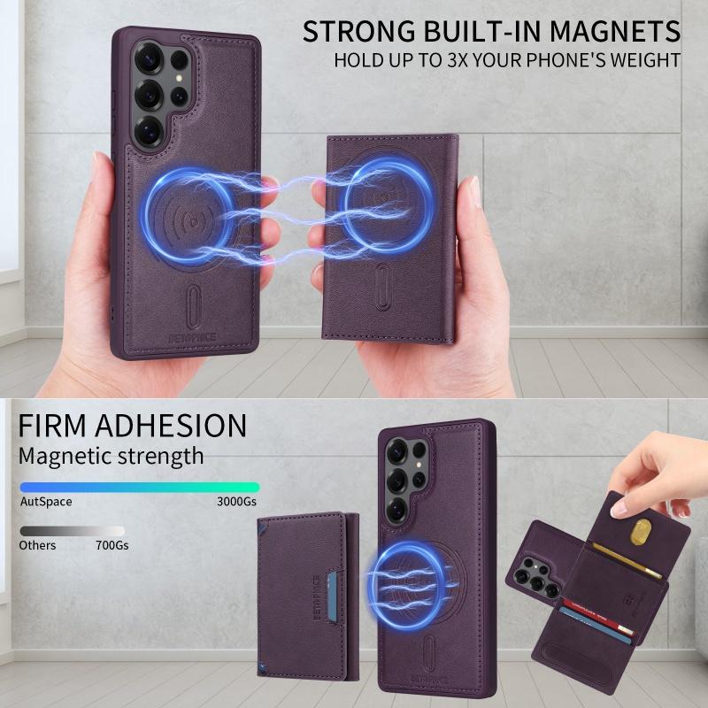 Geteilte Magnetische Kabellose Lade Leder Geldbörse Karten Handyhülle für Samsung Galaxy S25 Edge S24 FE S23 Plus S22 Ultra S21 Hülle