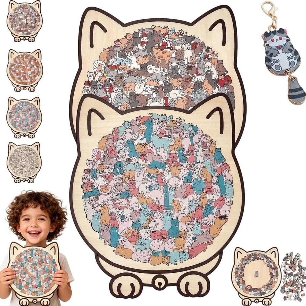 135 PC Cat-shaped Wooden Jigsaw Puzzle Unique Irregular Puzzle Pieces Game Birthday Xmas Gifts for Cat Lovers Home Decorations