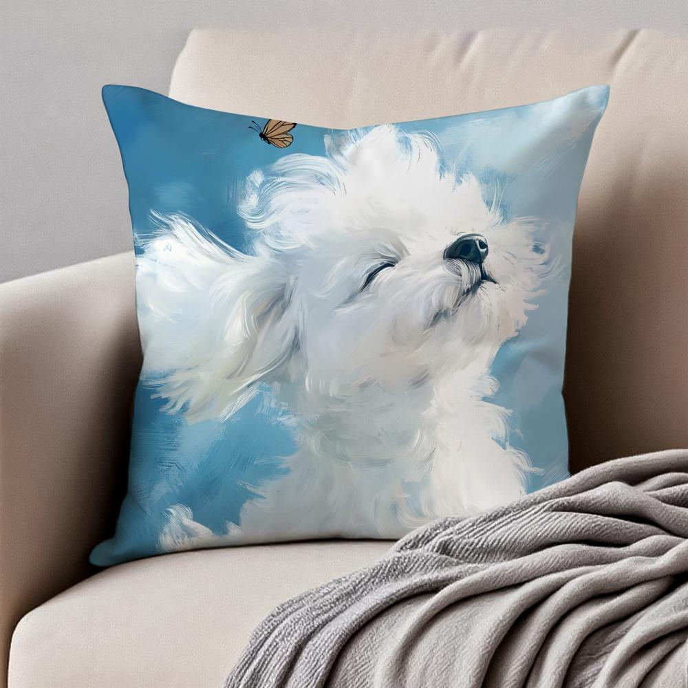 Cute West Highland White Terrier Pet Cushion Cover Pillowcase Antidustmite Invisible Zipper Short Plush Sofa Cushion
