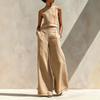 Women's Casual Tracksuit Sleeveless Tank Top High Waist Wide Leg Pants Two Piece Outfit