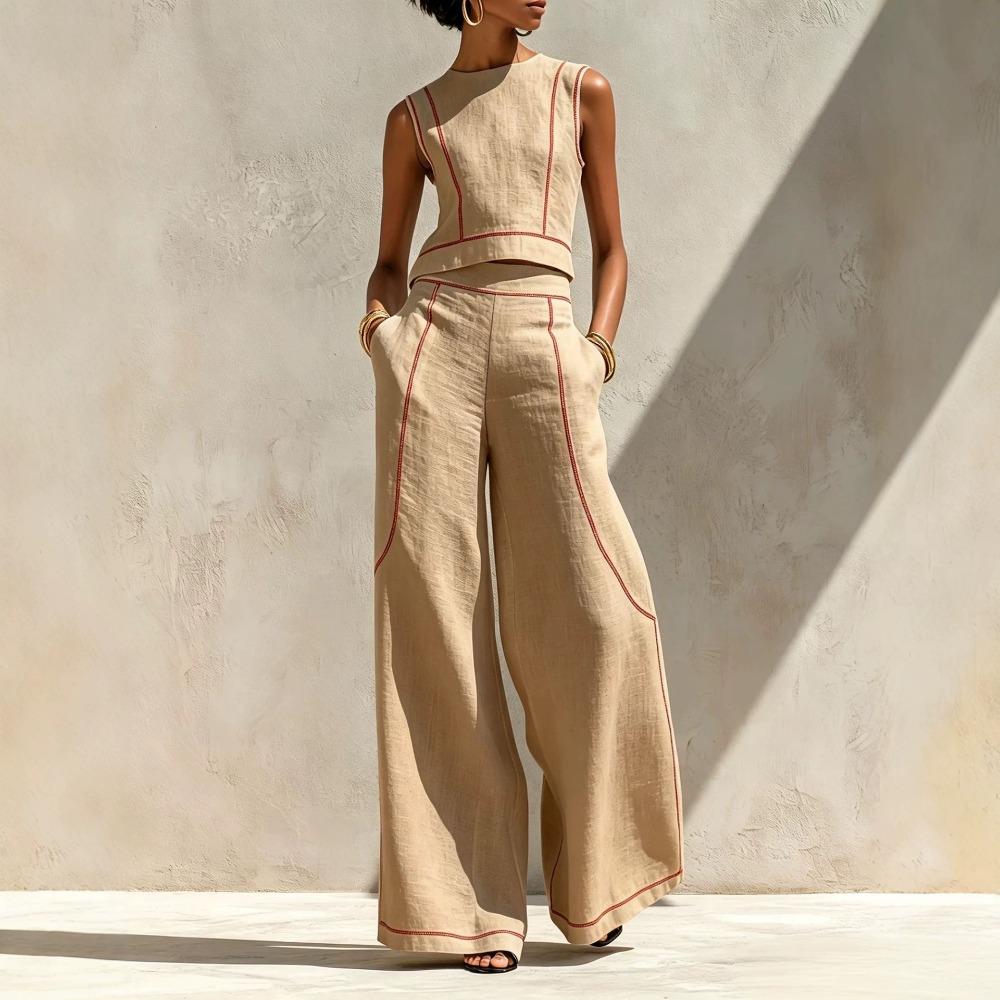 Women's Casual Tracksuit Sleeveless Tank Top High Waist Wide Leg Pants Two Piece Outfit