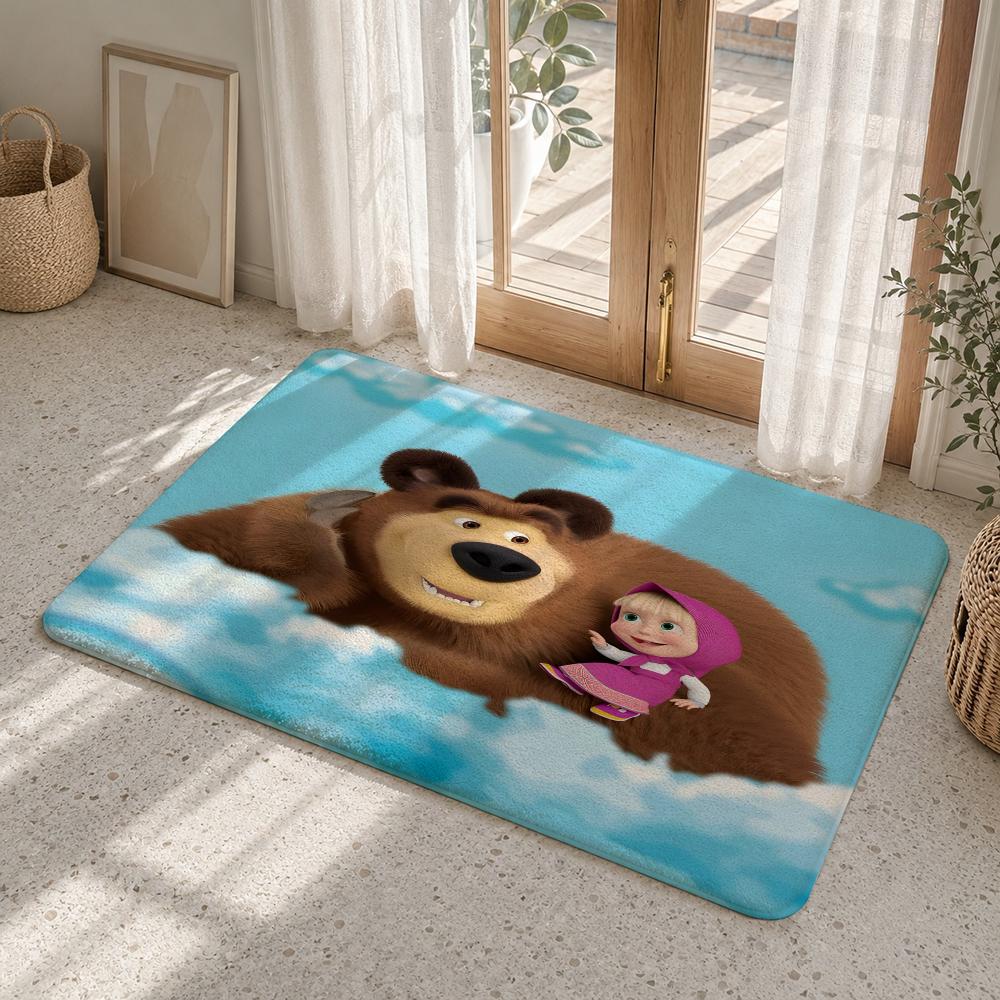M-Masha And The B-Bear Floor Mat Flannel Rug Non Slip Absorbent Soft Washable For Entryway Hallway Bathroom Kitchen Decor