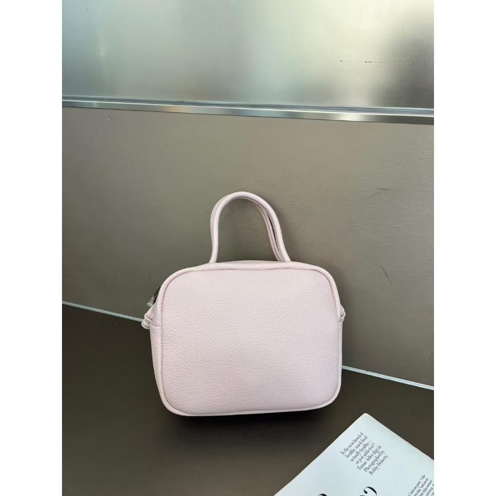 Top layer cowhide bowling bag, fashionable and versatile, retro and minimalist hand-held shoulder crossbody bag, small square bag