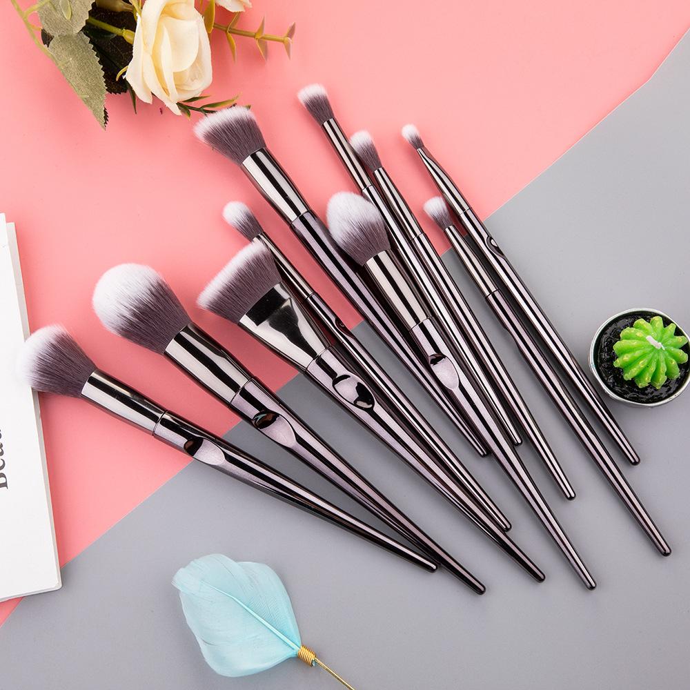 10 Wet and Wild Series Makeup Brush Set, Tapered Finger Print Handle Brush, Eye Brush Makeup