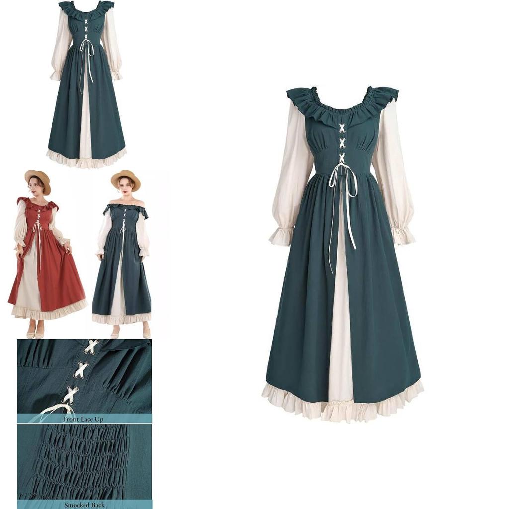 Renaissance Medieval The Lotus Long Sleeves Dresses Cosplay Clothes Costume