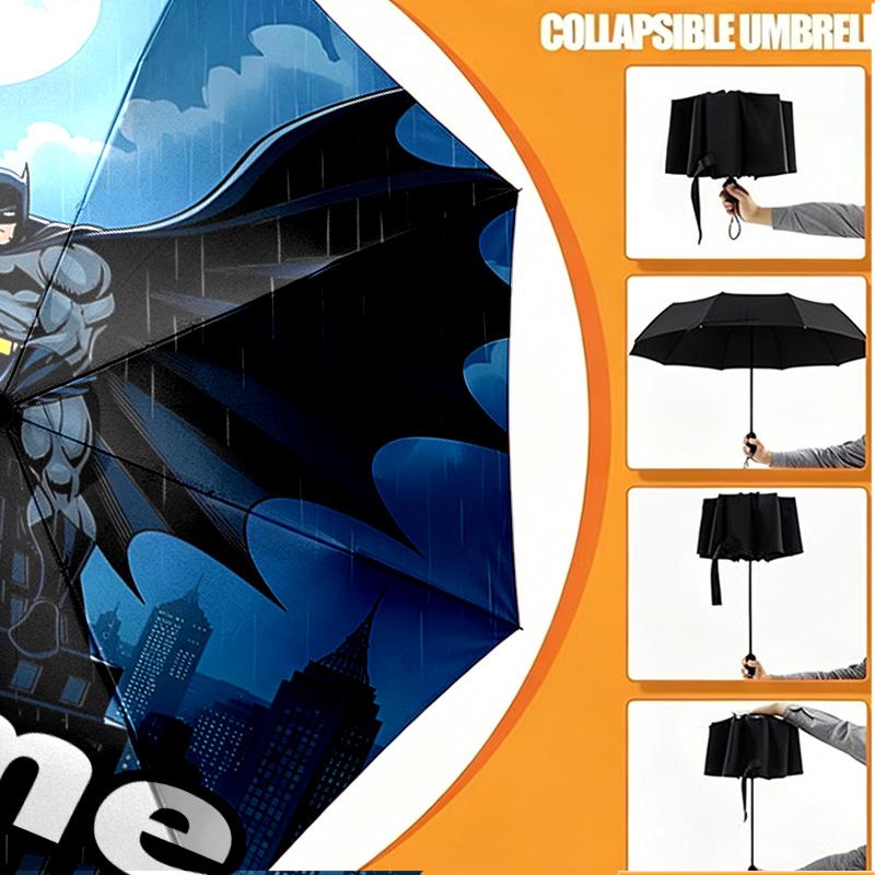 Custom Name Personalized Batman Print Umbrella, Auto Open Close, 8‑Rib Sturdy Frame, Commute Camping Hiking Use, Birthday Gift