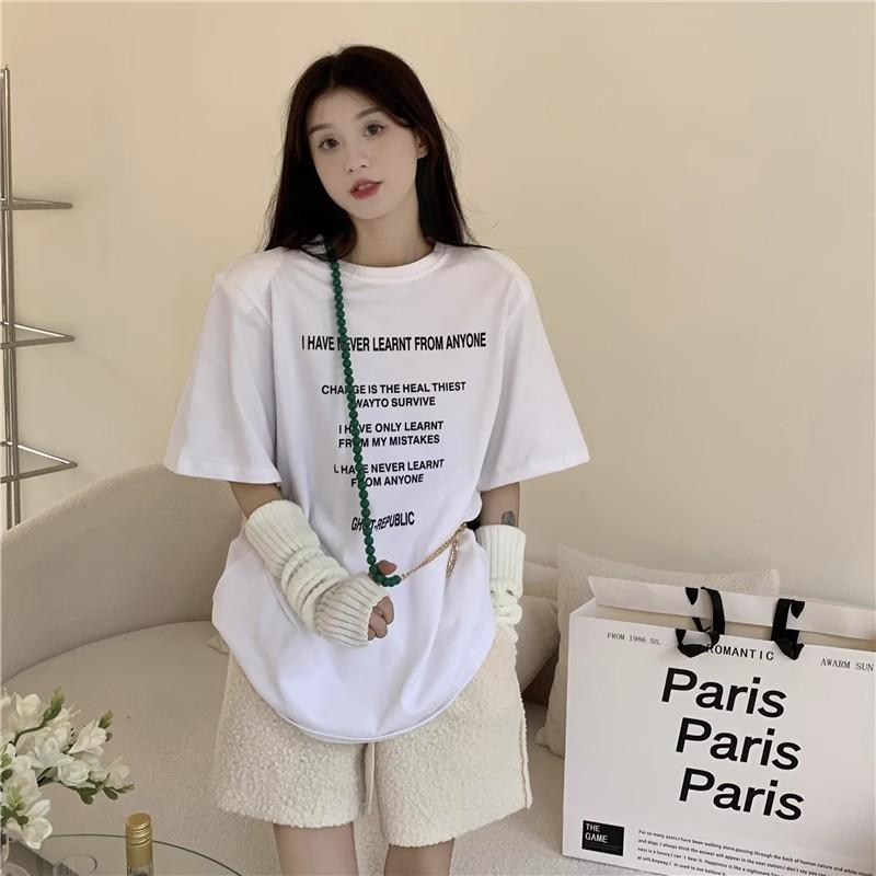

Cotton letter print short-sleeved T-shirt women s summer ins trendy brand couple European and American retro oversize half-sleeved top 3XL білий