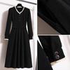 Large Size Women's Fat MM Autumn and Winter New Hepburn Style Inside and Outside To Make You Look Slim Mid-length Fake Two-piece Dress