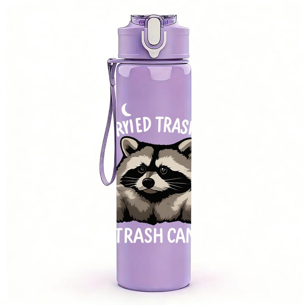 1PC Raccoon Face Cartoon 750ml Color Plastic Sports Water Bottle Leakproof Flip Straw Lid Suitable for Sports Office Home Use
