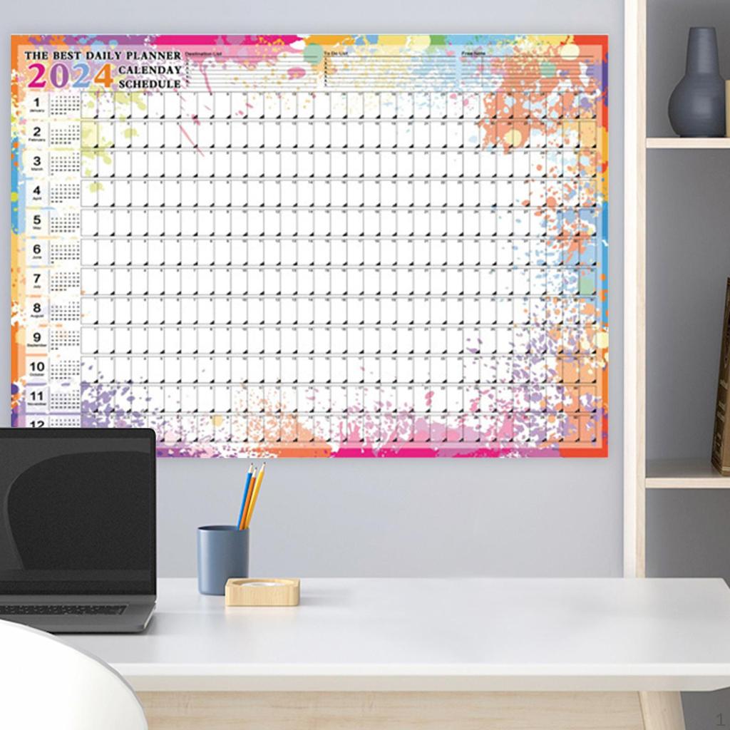 Foldable Wall Calendar, Portable , Weekly Planner, Yearly Poster for Classrooms, Offices, Pla
