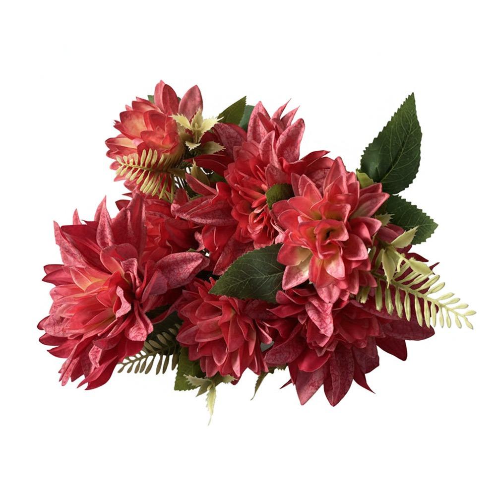 

Dahlia Rose Daisy Artificial Flowers Multicolor Silk Petals Simulation Flower DIY Green Leaves Faux Flower Room Decoration темно-розовый