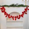 Christmas Velvet Bow Garland Decoration Pre-Strung Red White Ball Ornament Home Office Bedroom Xmas Tree Mantel Fireplace Shelf Indoor Holiday Decor
