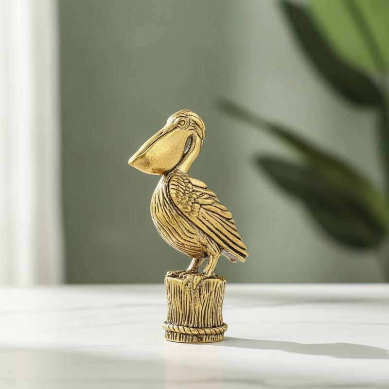 Brass Pelican Bird Figurine Vintage Metal Animal Statue Mini Desktop Ornament For Desktop Office Aquarium Micro Landscape Decor