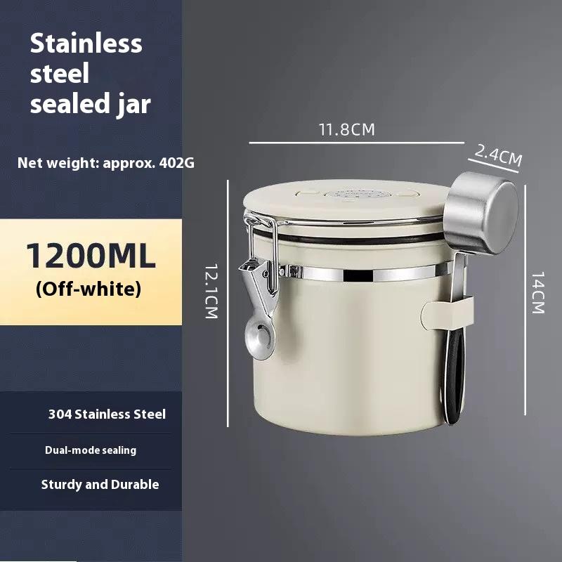 Coffee Beans Vacuum Sealed Jug,Stainless Steel Food Airtight Container forKitchenware,Portable Grain Storage Can for Kitchen